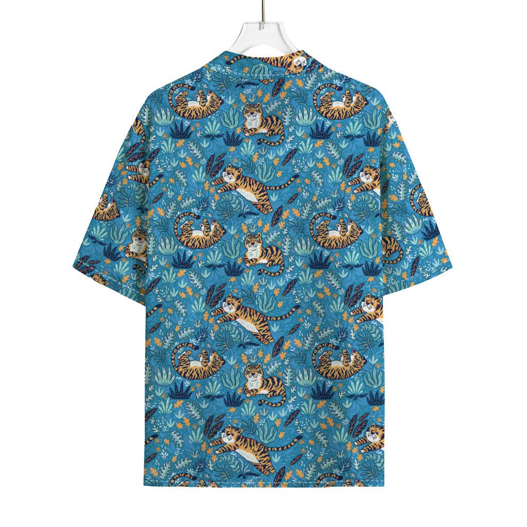 Cartoon Tiger Pattern Print Rayon Hawaiian Shirt