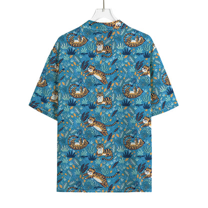 Cartoon Tiger Pattern Print Rayon Hawaiian Shirt