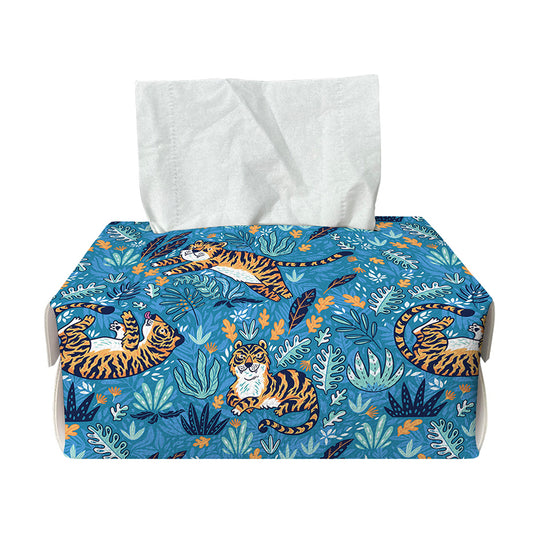 Cartoon Tiger Pattern Print Rectangle Tissue Box Cover