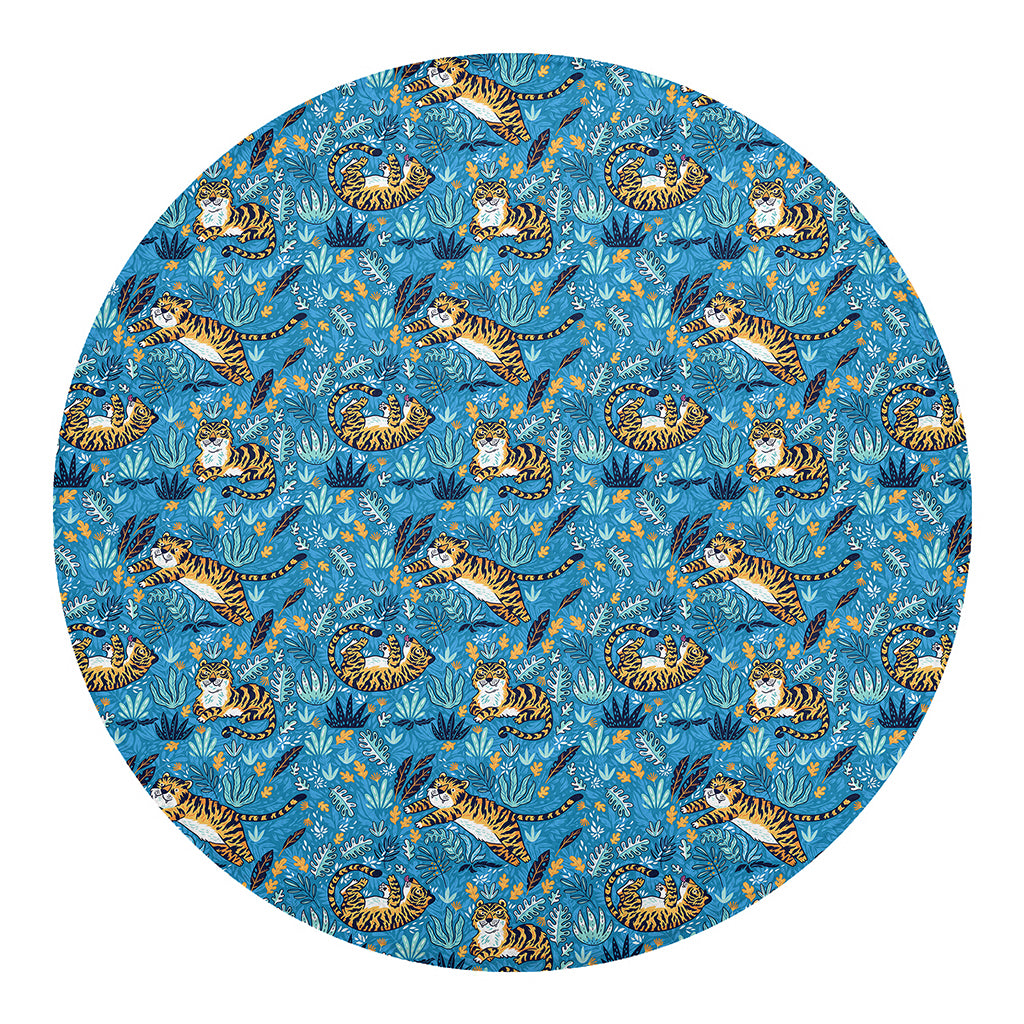 Cartoon Tiger Pattern Print Round Blanket