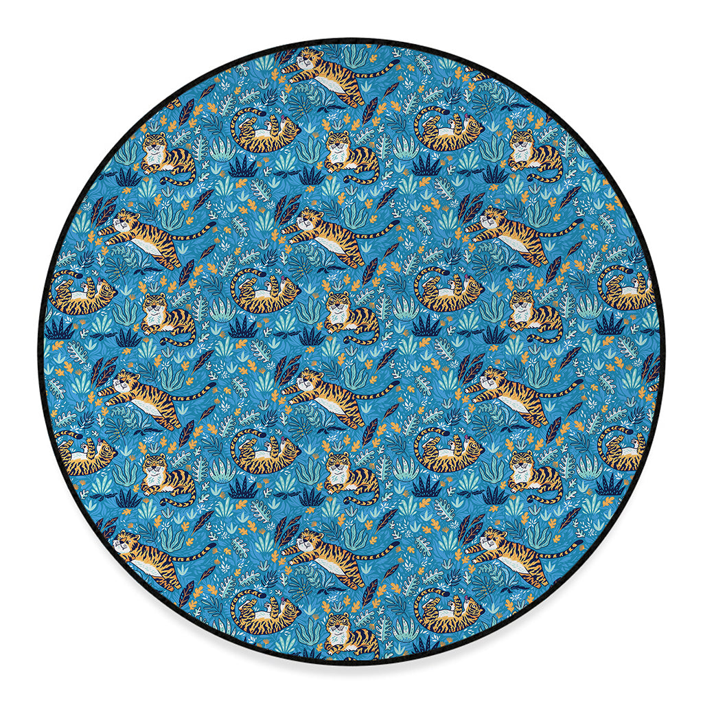 Cartoon Tiger Pattern Print Round Floor Mat