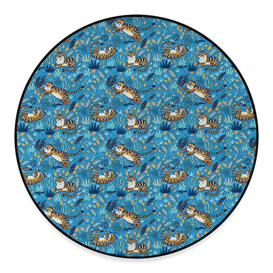 Cartoon Tiger Pattern Print Round Floor Mat