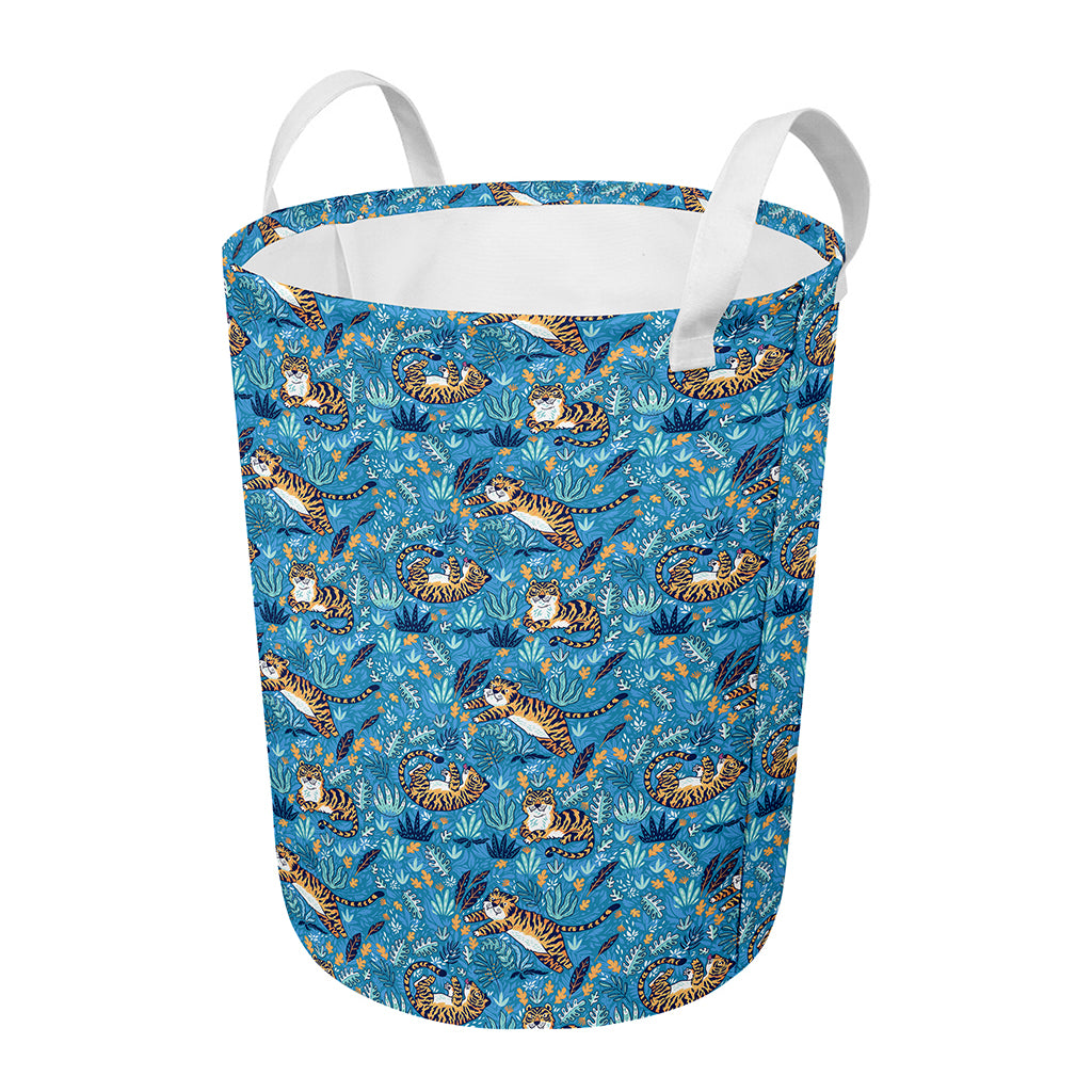 Cartoon Tiger Pattern Print Round Laundry Basket