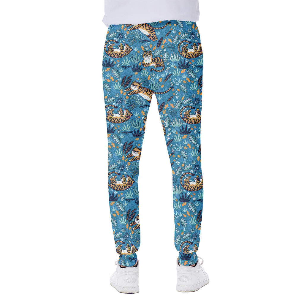 Cartoon Tiger Pattern Print Scuba Joggers