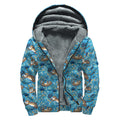 Cartoon Tiger Pattern Print Sherpa Lined Zip Up Hoodie