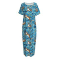 Cartoon Tiger Pattern Print Short Sleeve Long Nightdress