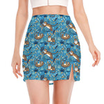 Cartoon Tiger Pattern Print Side Slit Mini Skirt