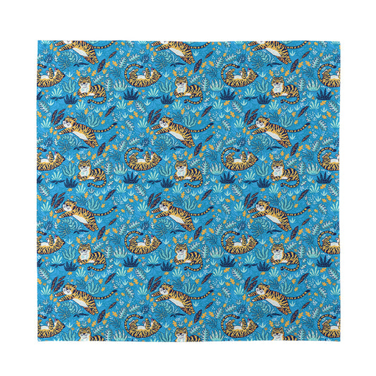 Cartoon Tiger Pattern Print Silk Bandana
