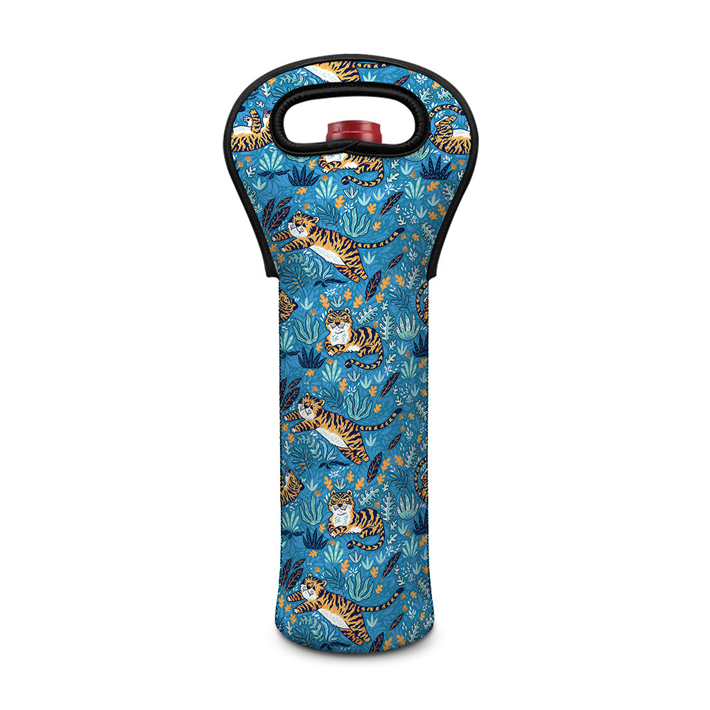 Cartoon Tiger Pattern Print Single Neoprene Wine Tote