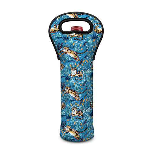 Cartoon Tiger Pattern Print Single Neoprene Wine Tote