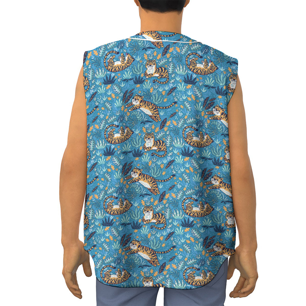 Cartoon Tiger Pattern Print Sleeveless Baseball Jersey