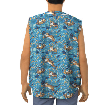 Cartoon Tiger Pattern Print Sleeveless Baseball Jersey