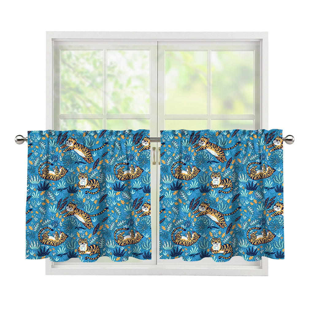 Cartoon Tiger Pattern Print Tier Curtains