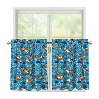 Cartoon Tiger Pattern Print Tier Curtains