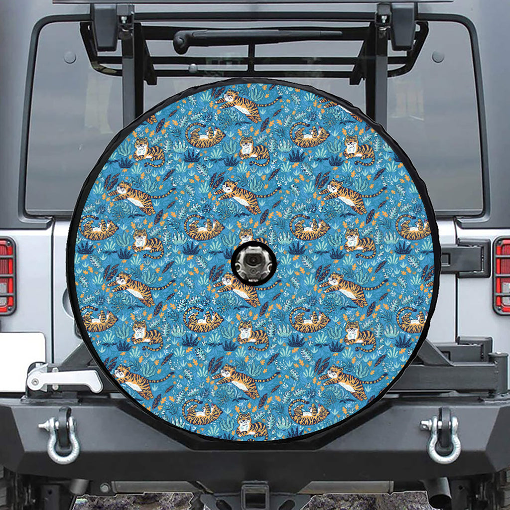 Cartoon Tiger Pattern Print Tire Cover With Camera Hole