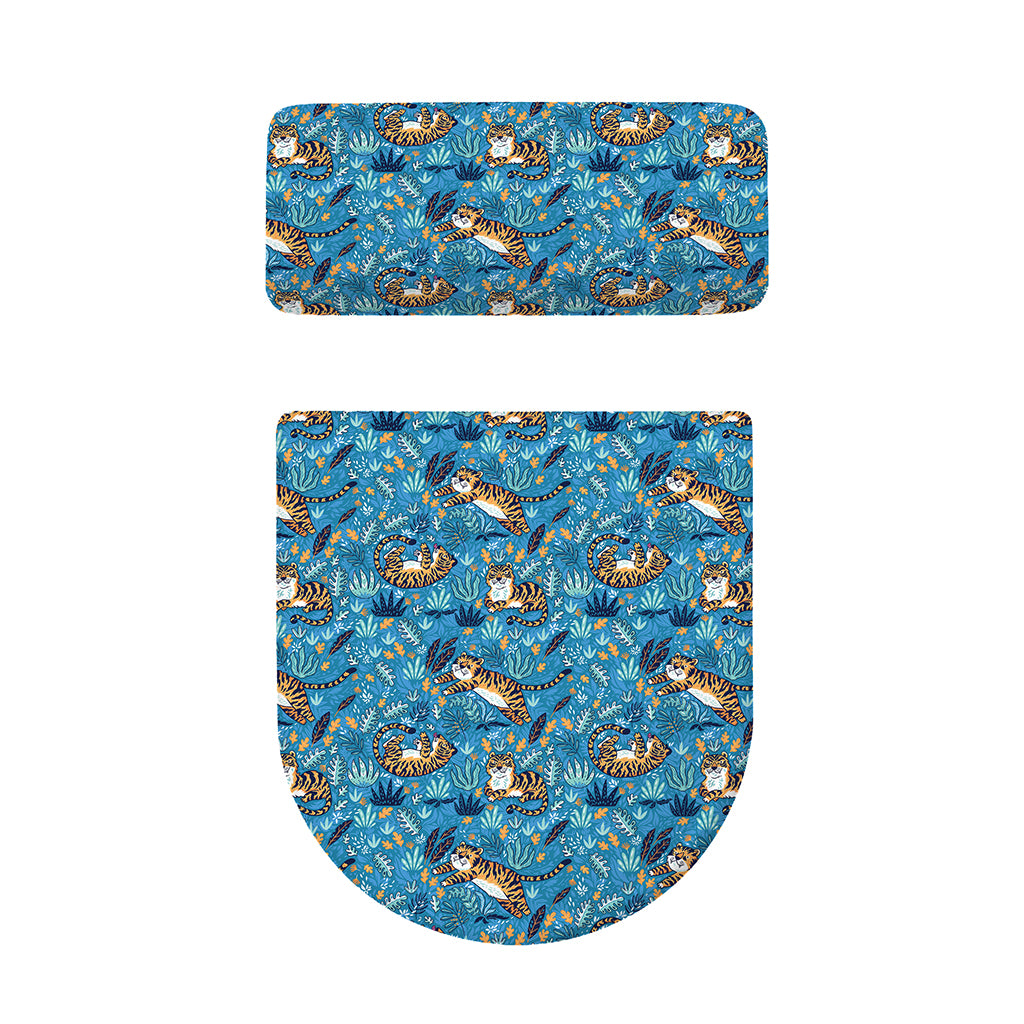 Cartoon Tiger Pattern Print Toilet Lid And Tank Cover Set