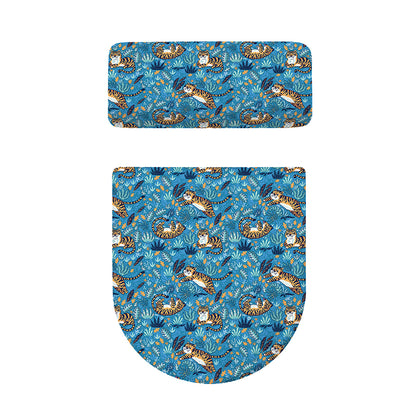 Cartoon Tiger Pattern Print Toilet Lid And Tank Cover Set