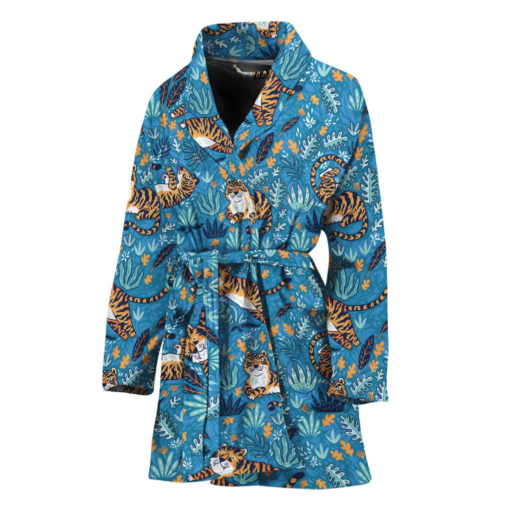 Cartoon Tiger Pattern Print Women's Bathrobe