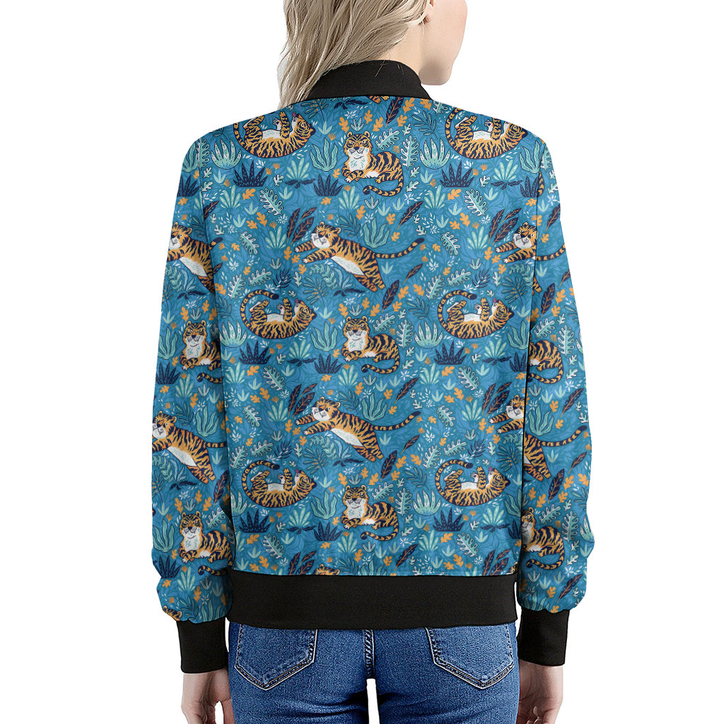 Cartoon Tiger Pattern Print Women's Bomber Jacket