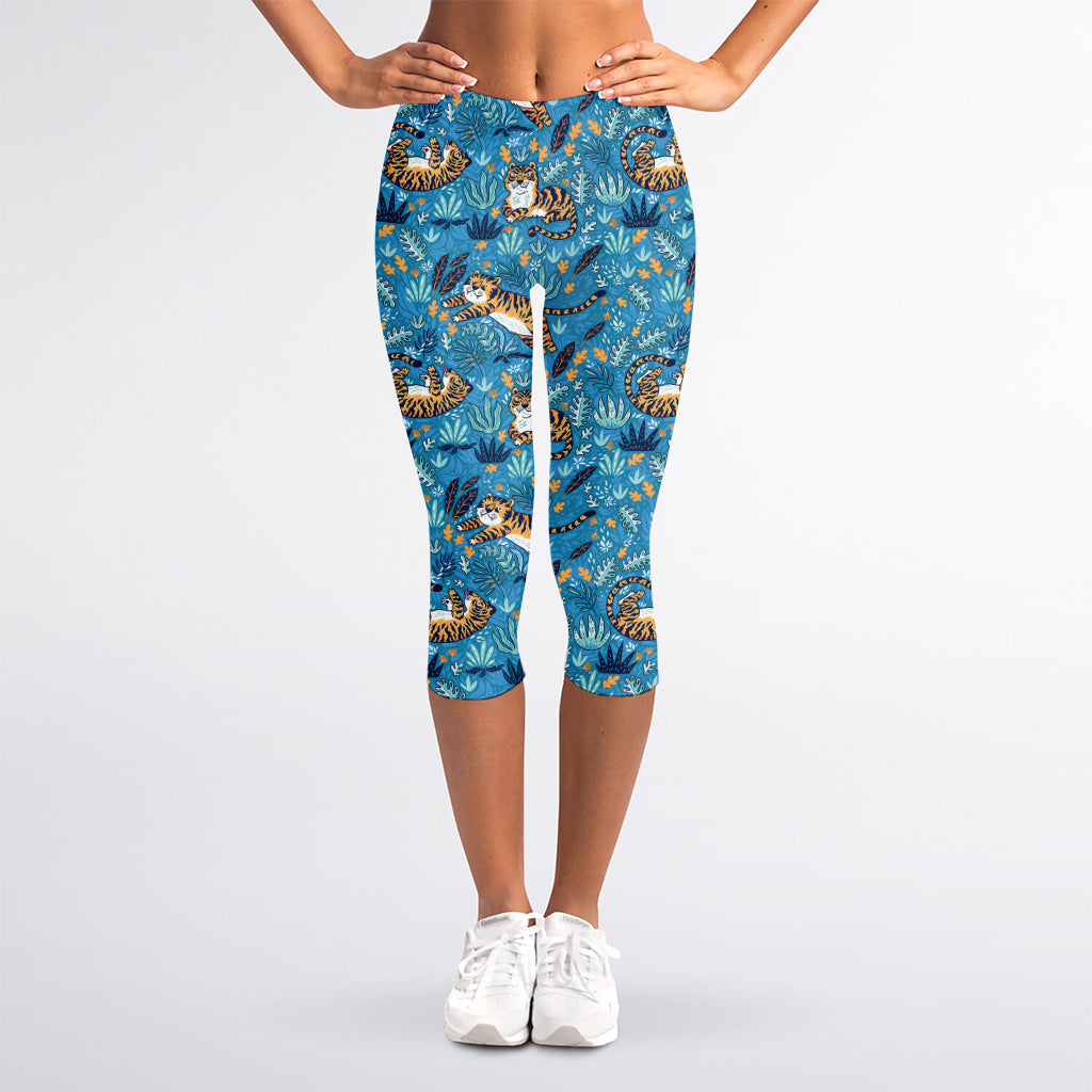 Cartoon Tiger Pattern Print Women's Capri Leggings