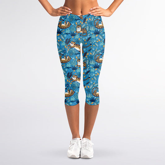 Cartoon Tiger Pattern Print Women's Capri Leggings
