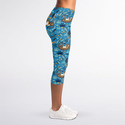 Cartoon Tiger Pattern Print Women's Capri Leggings
