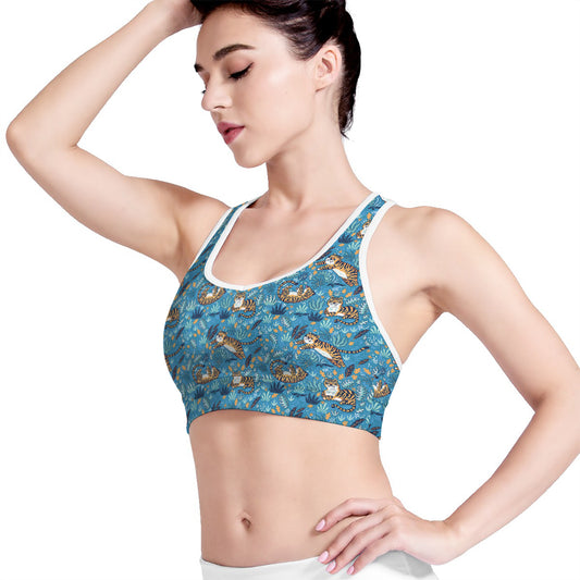 Cartoon Tiger Pattern Print Women's Sports Bra