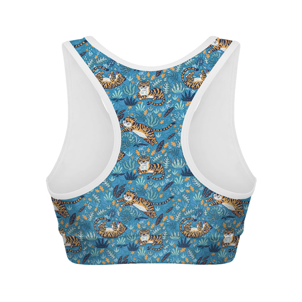 Cartoon Tiger Pattern Print Women's Sports Bra