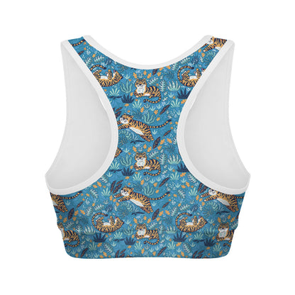 Cartoon Tiger Pattern Print Women's Sports Bra