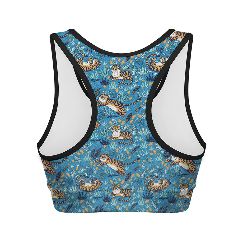 Cartoon Tiger Pattern Print Women's Sports Bra