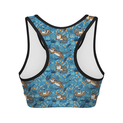 Cartoon Tiger Pattern Print Women's Sports Bra