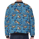 Cartoon Tiger Pattern Print Zip Sleeve Bomber Jacket