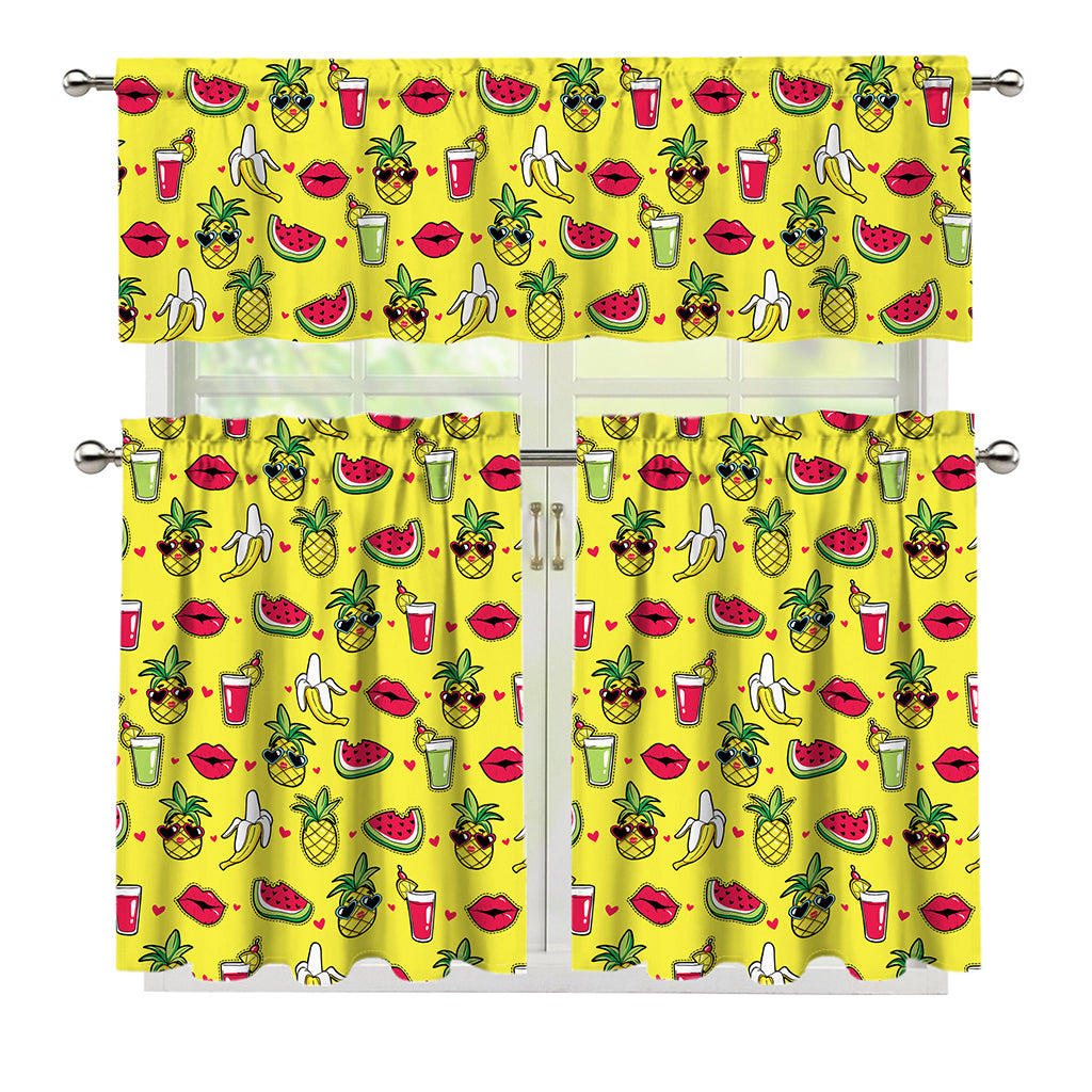 Cartoon Tropical Pattern Print 3 Piece Kitchen Curtains