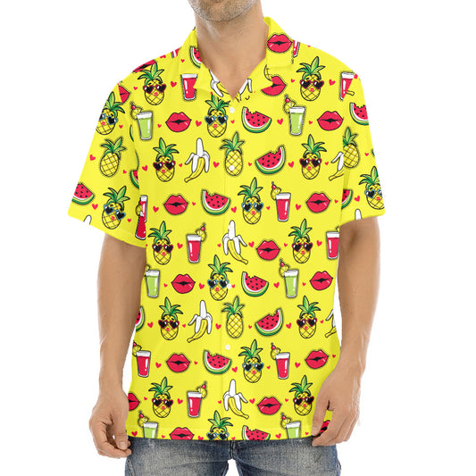 Cartoon Tropical Pattern Print Aloha Shirt