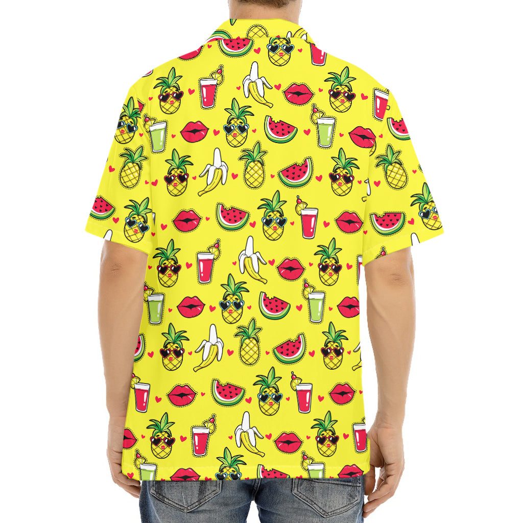 Cartoon Tropical Pattern Print Aloha Shirt