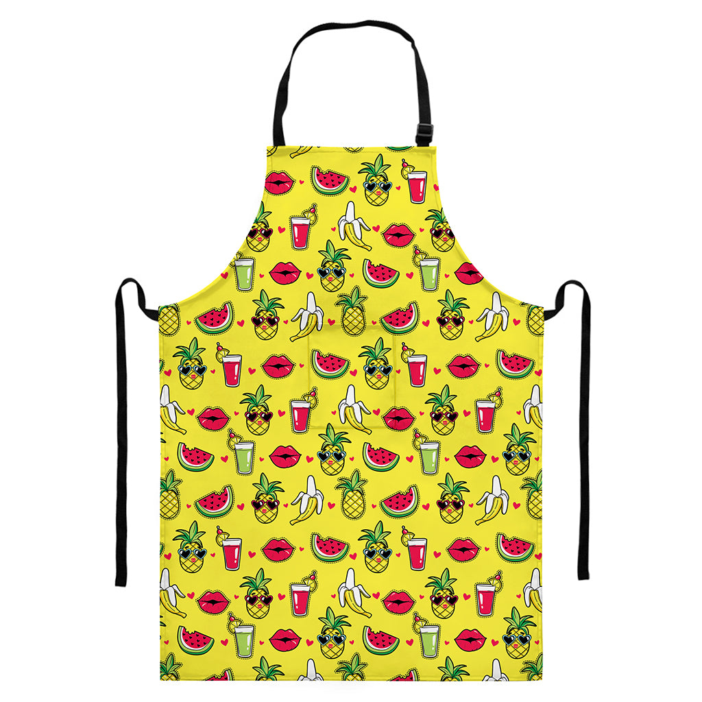 Cartoon Tropical Pattern Print Bib Apron With Pocket