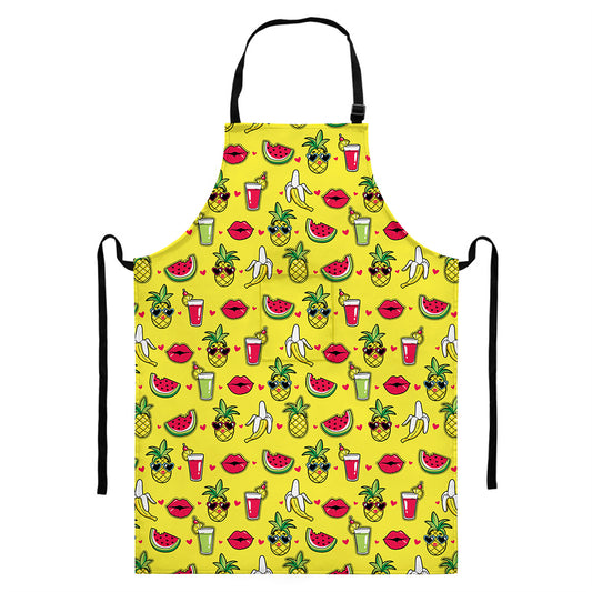 Cartoon Tropical Pattern Print Bib Apron With Pocket