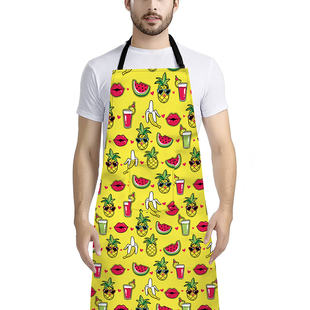 Cartoon Tropical Pattern Print Bib Apron With Pocket