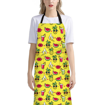 Cartoon Tropical Pattern Print Bib Apron With Pocket