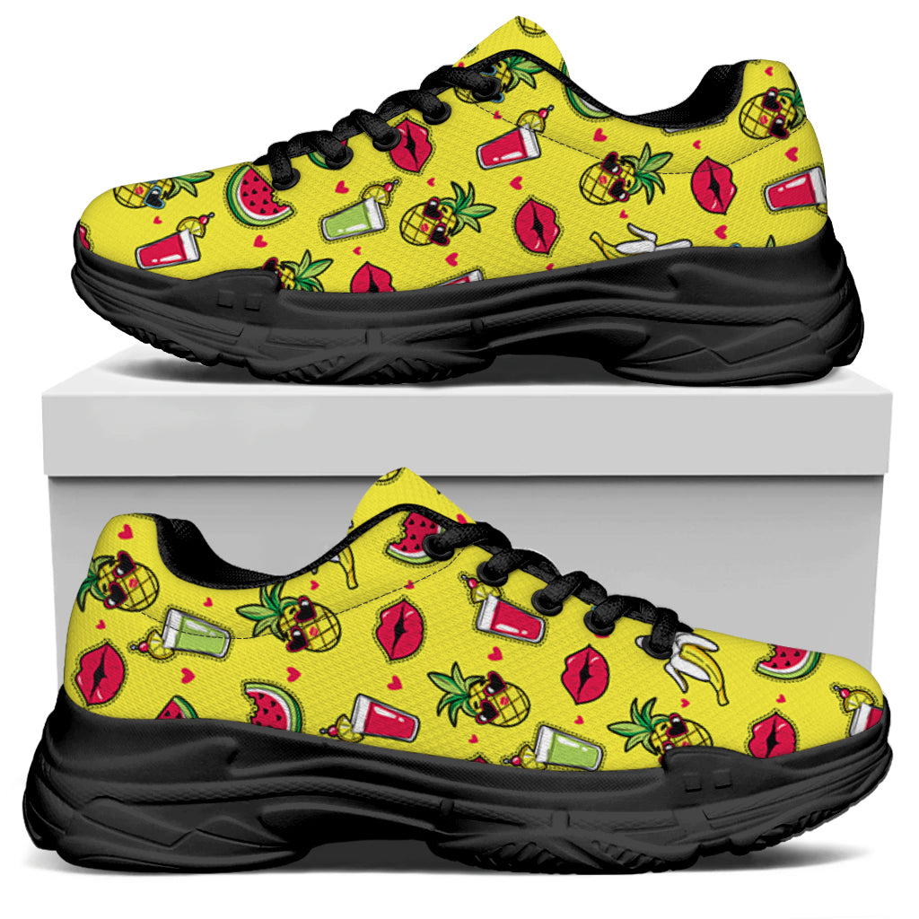 Cartoon Tropical Pattern Print Black Chunky Shoes