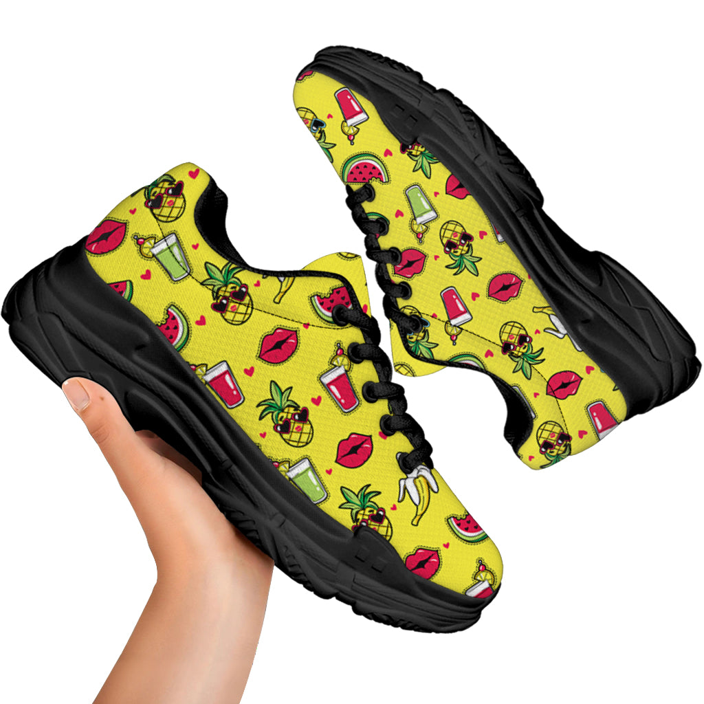 Cartoon Tropical Pattern Print Black Chunky Shoes