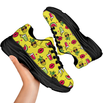 Cartoon Tropical Pattern Print Black Chunky Shoes