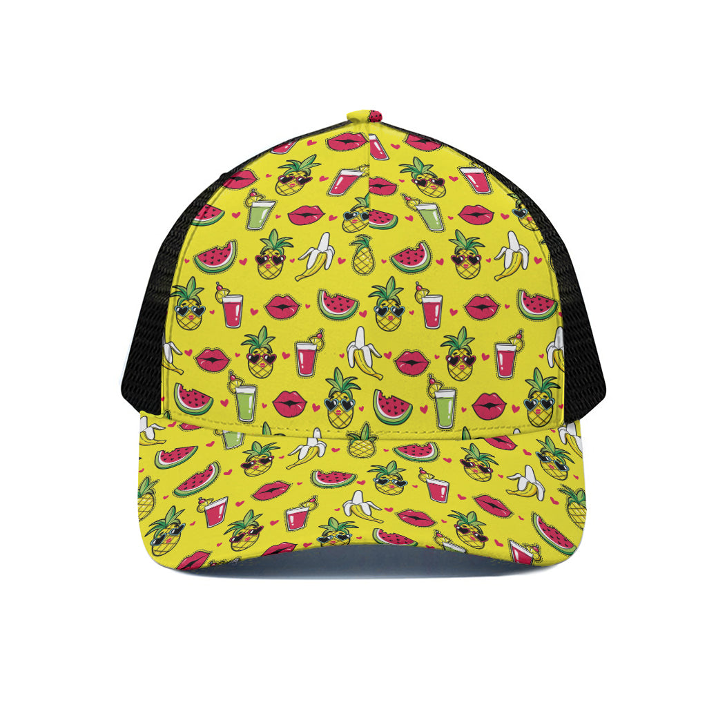 Cartoon Tropical Pattern Print Black Mesh Trucker Cap