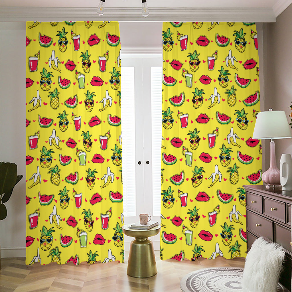 Cartoon Tropical Pattern Print Blackout Pencil Pleat Curtains