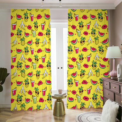 Cartoon Tropical Pattern Print Blackout Pencil Pleat Curtains
