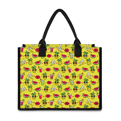 Cartoon Tropical Pattern Print Canvas Tote Bag