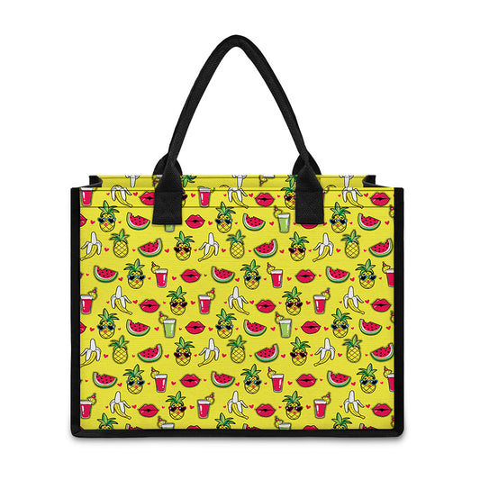Cartoon Tropical Pattern Print Canvas Tote Bag