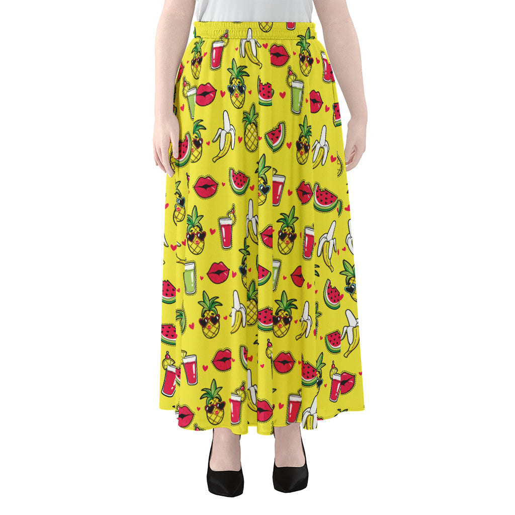 Cartoon Tropical Pattern Print Chiffon Maxi Skirt