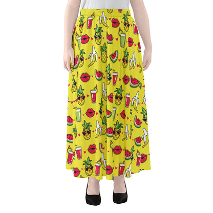 Cartoon Tropical Pattern Print Chiffon Maxi Skirt