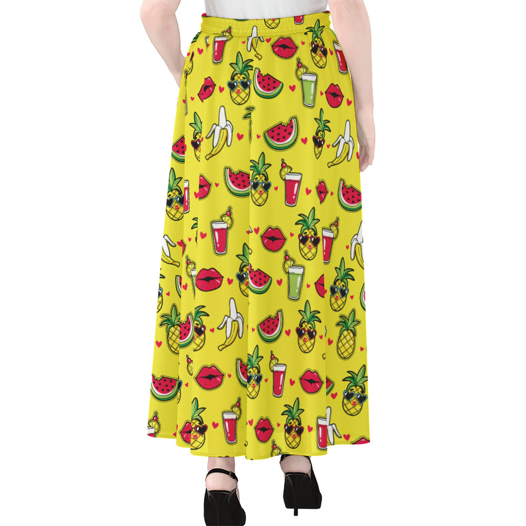 Cartoon Tropical Pattern Print Chiffon Maxi Skirt